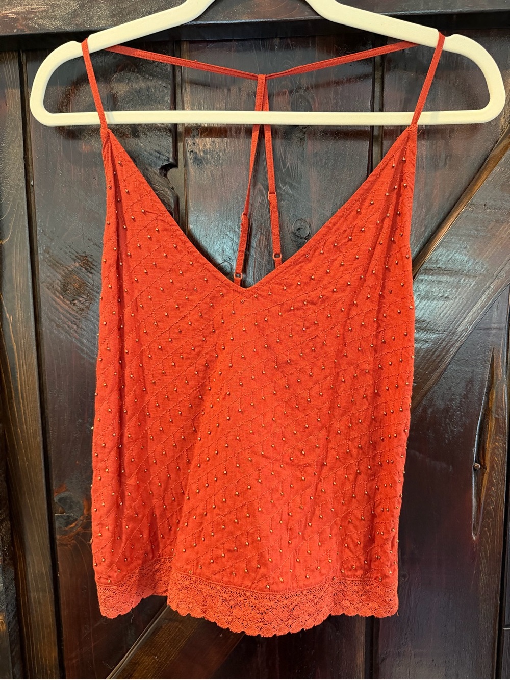 Free People Intimates Rust color Beaded Lace-Trim Cami Tank Top